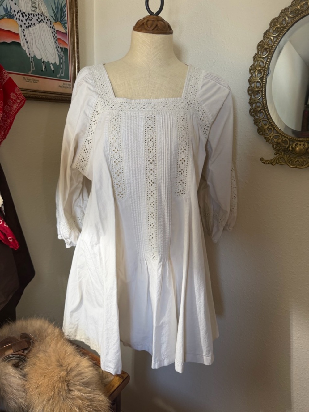 Free People White Eyelet Pintuck Babydoll Dress